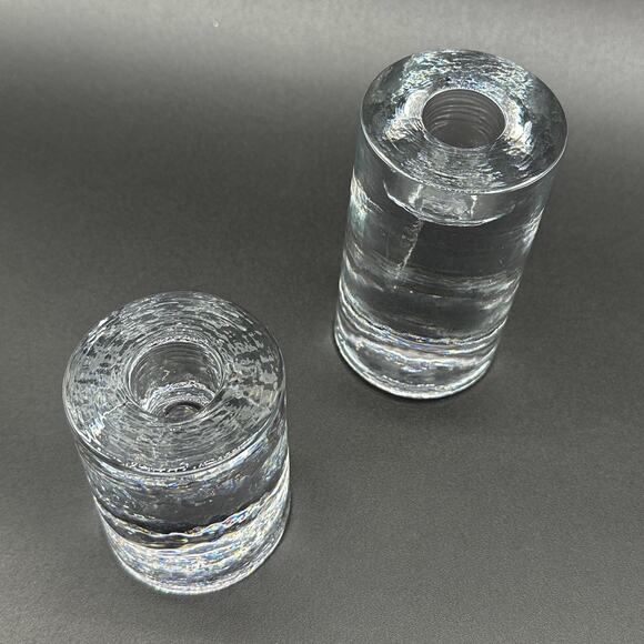 Recycled Glass Taper Candle Holders Made in Thailand Ice Glass Round Cylinder x2 - Picture 11 of 13